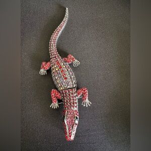 Red Rhinestone Alligator Figure Brooch